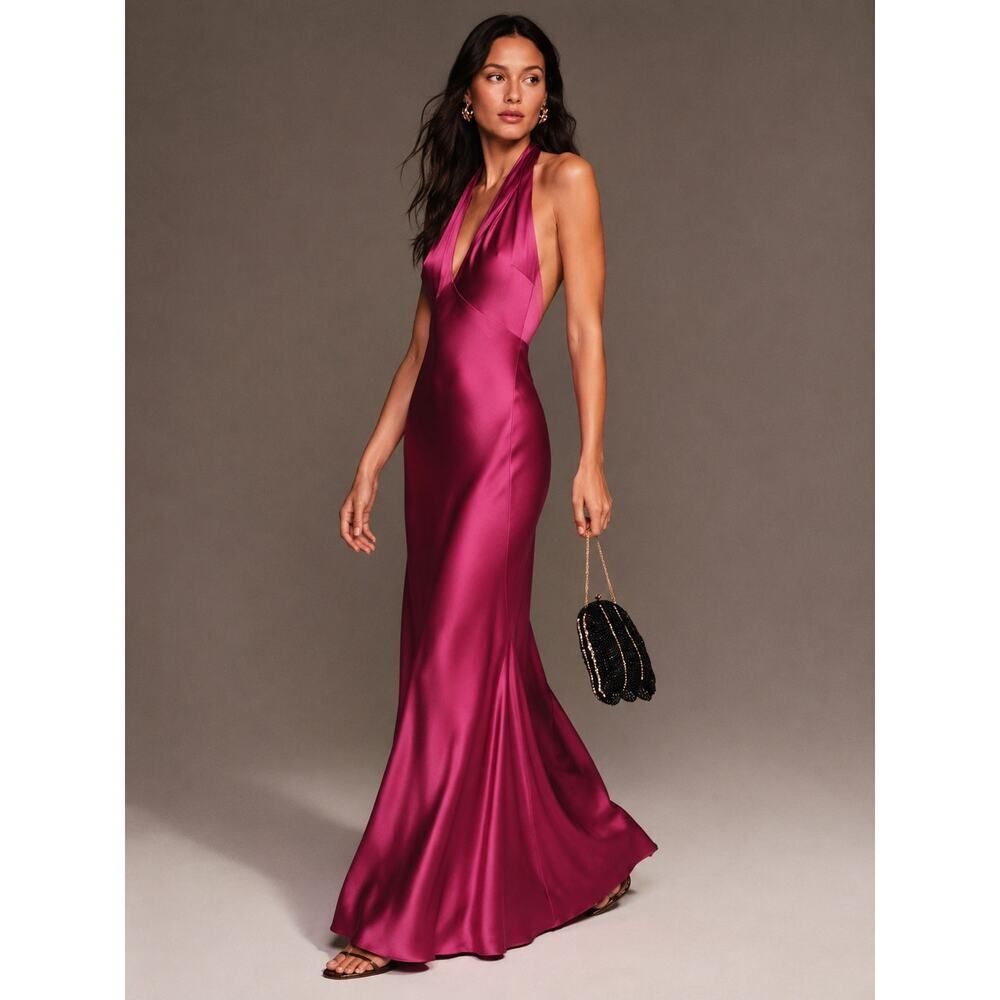 Reformation Daniela Silk Dress in Hibiscus Tea Pink 100% Silk Size 0